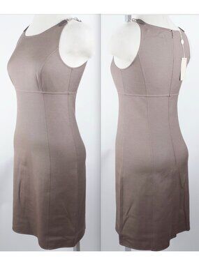 New Michael Kors Collection sz 6 dress $1795 taupe shoulder leather straps